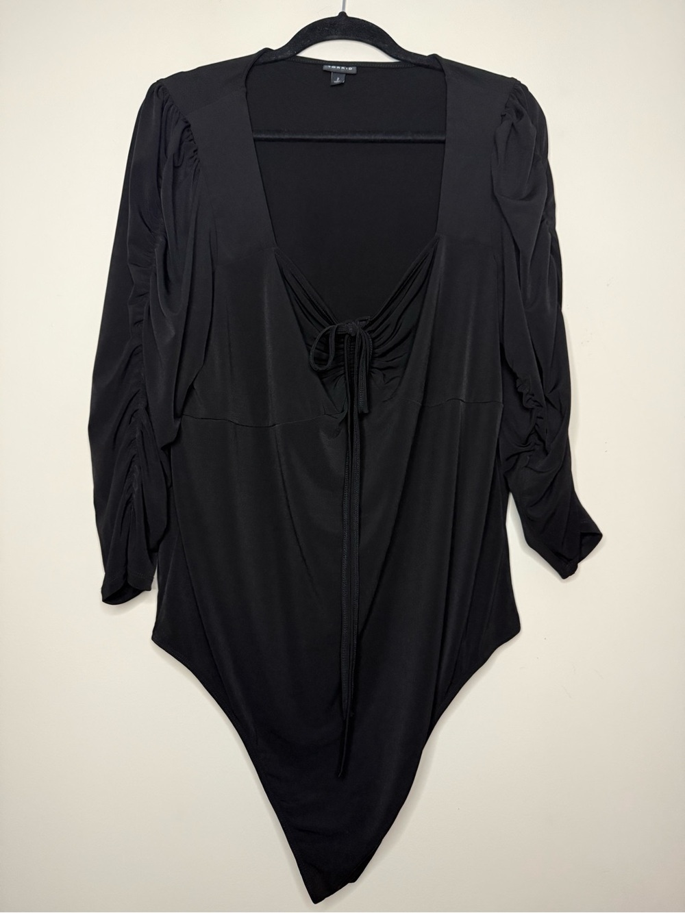 TORRID Ruched Balletcore Front Longsleeve Black Bodysuit